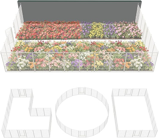 FXW Garden Fence Outdoor for The Yard – 45in(H) x 54.7ft(L) Heavy Duty Metal Animal Barrier for Dog and Rabbit, Decorative Dog Fence, 24 Panels, White