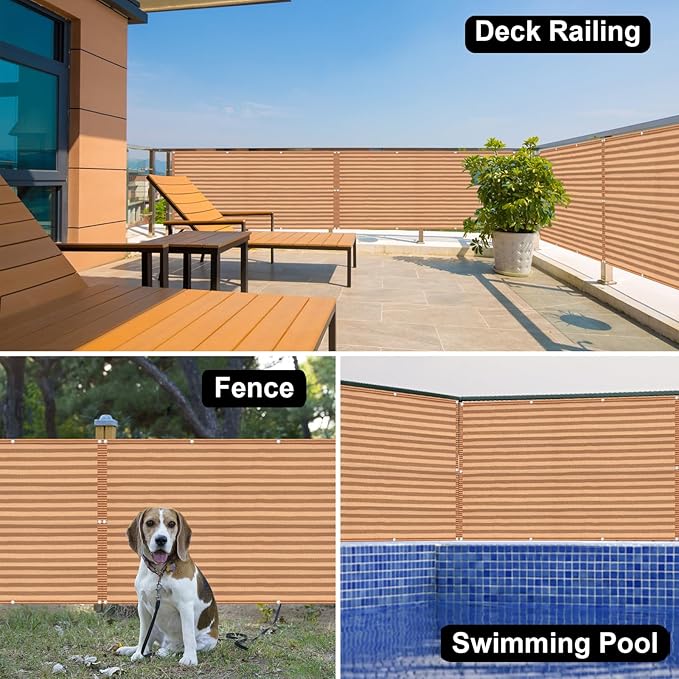 Eden's Decor Balcony Privacy Screen Brown/Khaki 3'x 32' Cover Mesh Windscreen Weather-Resistant UV Protection for Backyard Deck, Patio, Balcony, Pool, Porch, Fence, Railing, Gardening