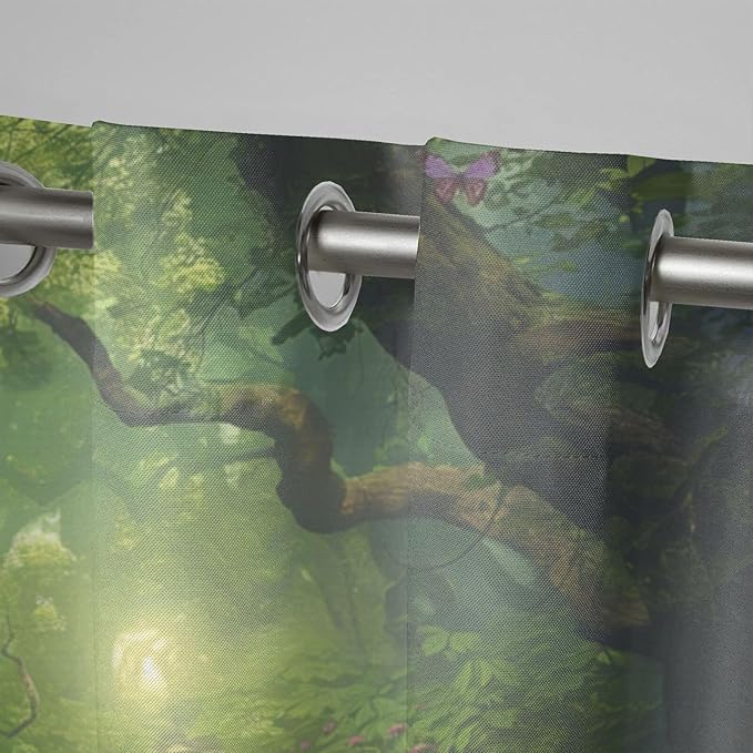 Fantasy Theme Waterproof Outdoor Curtains for Patio,Forest Pattern,Grommet Curtain for Bedroom, Porch, Living Room, Pergola, Cabana,2 Panels,W54 x L84,Green