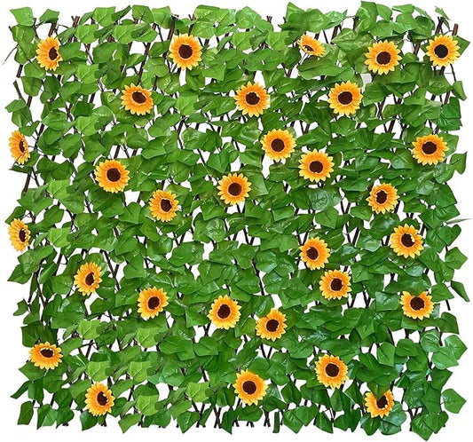 Expandable Fence Privacy Screen for Balcony Patio Outdoor,Decorative Faux Ivy Fencing Panel,Artificial Hedges (Single Sided Leaves) (2, Sunflowers)