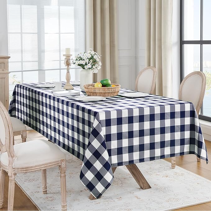 Softalker Gingham Checkered Tablecloth Rectangle - Outdoor Waterproof Buffalo Plaid Table Cloth, Stain Resistant Washable Table Cover for Picnic, Camping - Navy and White, 2 Pack - 60 x 102 Inch