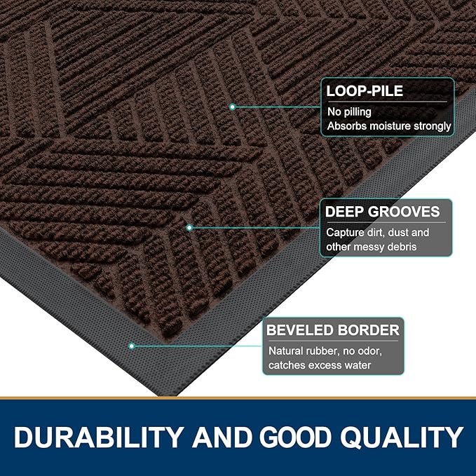 Smiry Front Door Mat Outside Entrance, Heavy Duty Sturdy Natural Rubber Doormat, Trap Dirt and Moisture, Easy Clean Low Profile Mats for Indoor Outdoor Entry, Irregular Triangle (36x24, Dark Brown)