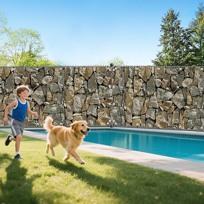 UPGRADE 3'x14'Customized PVC Privacy Fence Screen with Stone Wall Print – Outdoor Waterproof Patio Privacy Cover for Yard, Balcony, Garden Fence Decoration