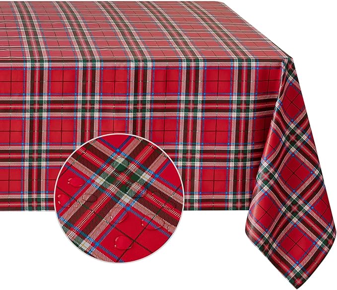 Romanstile Christmas Plaid Rectangle Vinyl Tablecloth, 100% Waterproof Checkered PVC Table Cloth, Heavy Duty Xmas Gingham Plastic Table Cover for Dining, Party, Holiday Decor - 54 x 78 Inch, Red