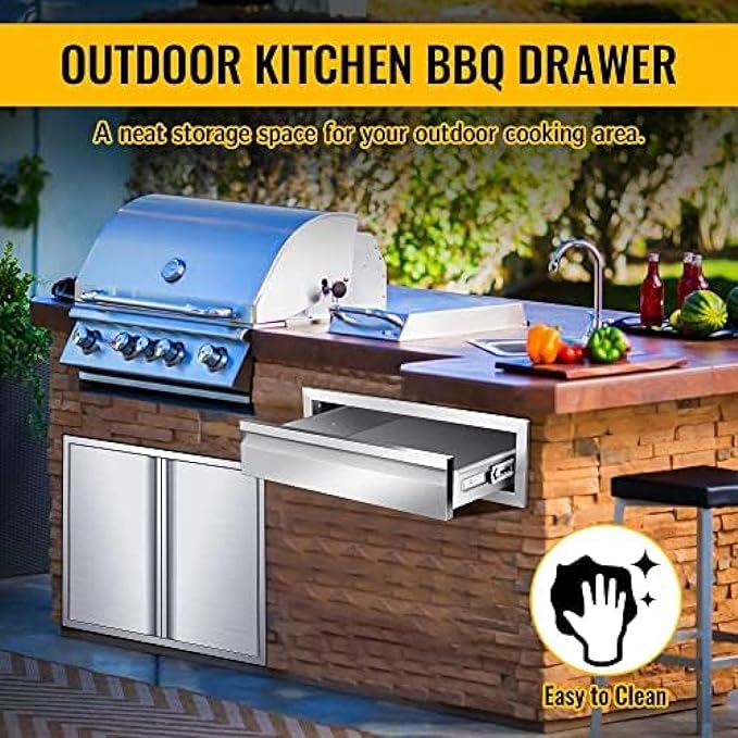 Flush Mount Stainless Steel Double Drawers with Recessed Handles for Outdoor Kitchens Or BBQ Island,-24W X 6.5H X 23D Inch