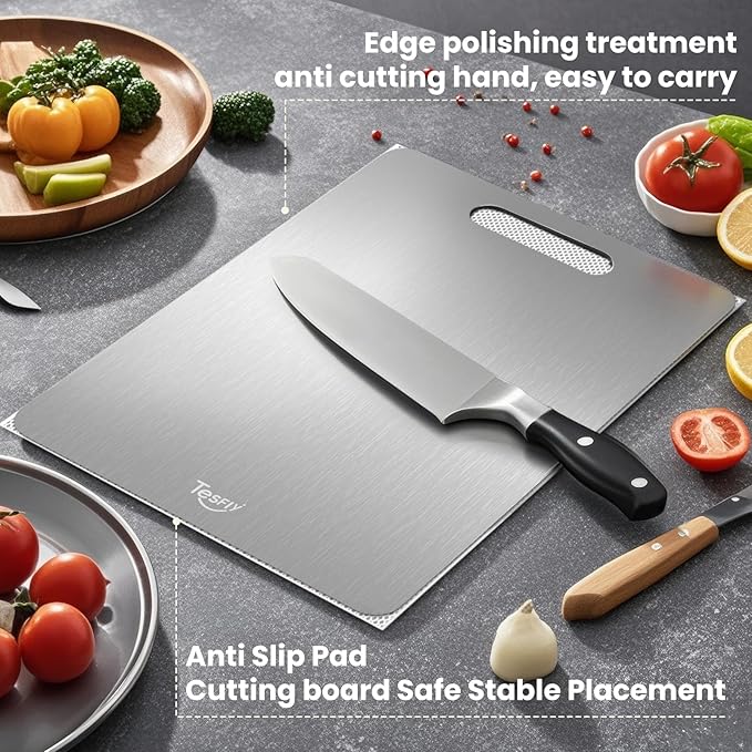 2 Pack Titanium Cutting Board,-100% Pure Titanium Cutting Boards For Kitchen,Easy to clean, Double-sided food-grade Cutting Board For Cutting Meats, Fruits And Vegetables(18 * 12)