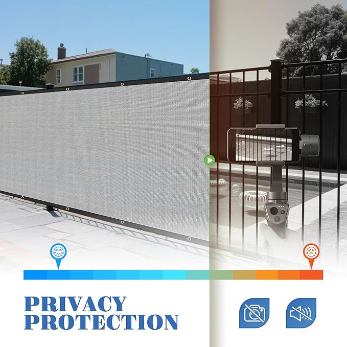 ECOOPTS 8'x4' Privacy Fence Screen Windscreen with Copper Grommets, Fit for Commercial Fence and Residential Garden Outdoor 90% UV Blockage, Cable Zip Ties Included (Gray)