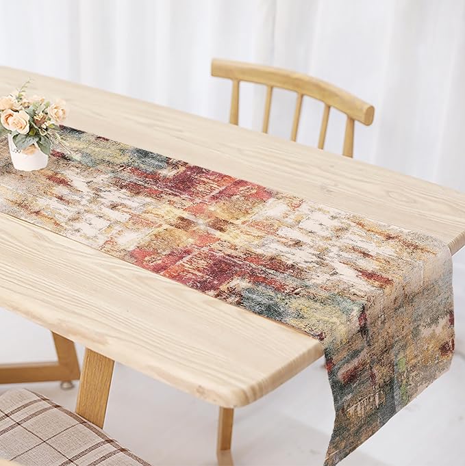 OYIMUA Modern Abstract Rust Colorful Table Runner 13 x 90 Inches Summer Runners for Tables Rustic Spring Fall Decorations for Home Indoor Outdoor Table Decor