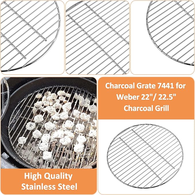 Grill Grates for Weber 22'' 22.5" Charcoal Grill, Cooking Grate Charcoal Grate for Weber 7436 7441 Kettle, Bar-B-Kettle, Master-Touch Grill, One-Touch Cleaning System Kit for We ber 7444