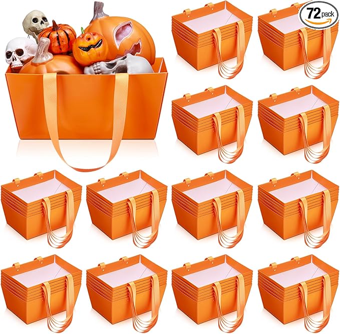 Glenmal 72 Pcs Baskets for Gifts Waterproof Empty Kraft Basket Bulk with Handles 9.8 x 6.5 x 4.3'' Gift Basket Empty to Fill for Wedding Party Christmas Valentines(Orange)