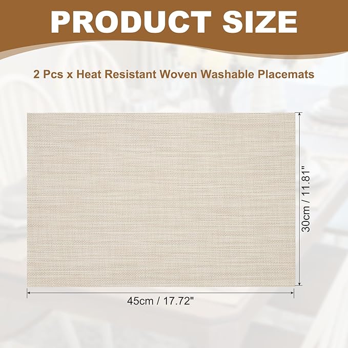uxcell Faux Linen Placemats, 12x18 Inch Heat Resistant Place Mats Machine Washable Non-Slip Cloth Placemats for Dining Table Kitchen Indoor Outdoor Home Decoration(Beige,2Pcs)