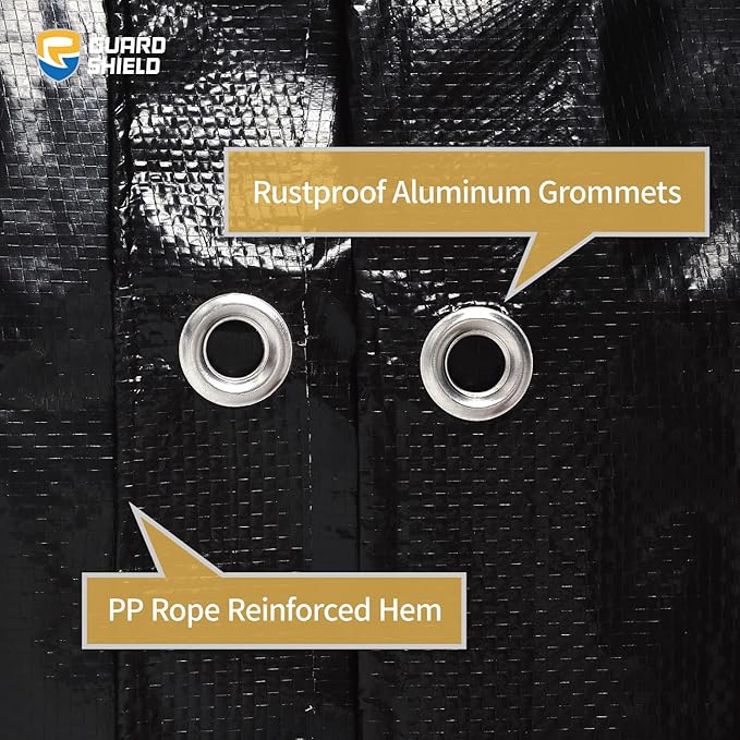 GUARD SHIELD Black Tarp Waterproof 6x6 Feet Medium Duty All Purpose Poly Tarps Cover 7mil