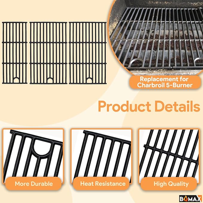BQMAX 17 Inch Grill Grate Kit for Charbroil Performance 5 Burner Grill 463449021 463451022 463448021 463450022 463455021 G426-0005-W1, Cooking Grate for Charbroil Grill Replacement Parts 5 Burner