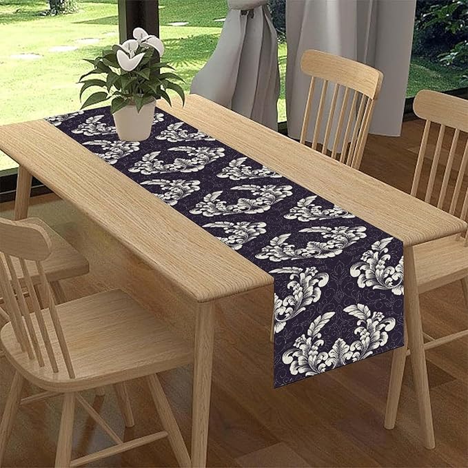 Gothic Table Runner, Antique Retro Damask Floral Bohemian Boho Purple Rustic Vintage Coffee Table Center Decor for Kitchen and Dining Outdoor Home Country Party Table Decorations, 13"x72"