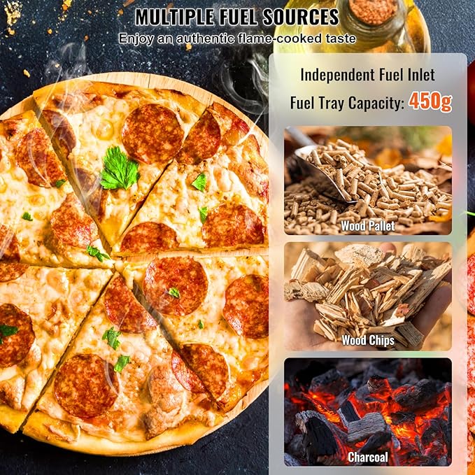 VEVOR Pizza Oven Outdoor, 12" Pellet Pizza Oven, Portable Pizza Stove with Built-in Thermometer, Wood Fired Stainless Steel Pizza Maker, for Backyard, Camping, Pizza Stone, Shovel, Carry Bag, Silver
