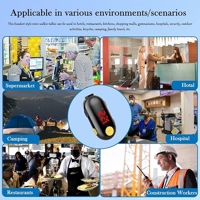 T-M9 Super Mini Walkie Talkies with Earpieces Small Portable FM Transceiver Mini Two Way Radios for Security, Restaurant, Workplace,Out Door Sport,Supermarket,Hospital,Tourism Black 2-Pack
