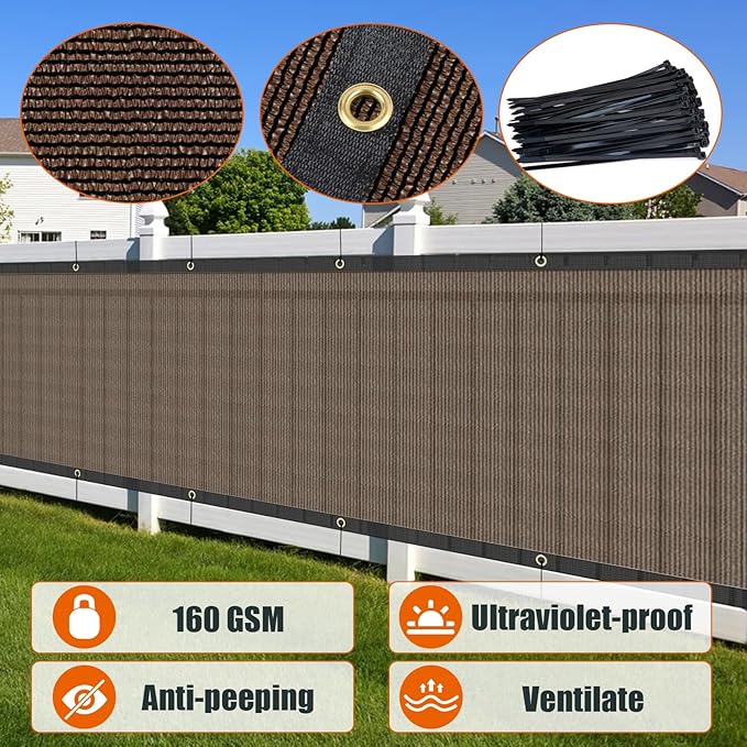 AYOHA 4' x 178' Privacy Fence Screen Fabric Mesh Shade Net Cover, Heavy Duty 160 GSM Privacy Barrier for Chain Link Fence, 90% Privacy Blockage, Excellent Airflow, Cable Zip Ties Included, Brown