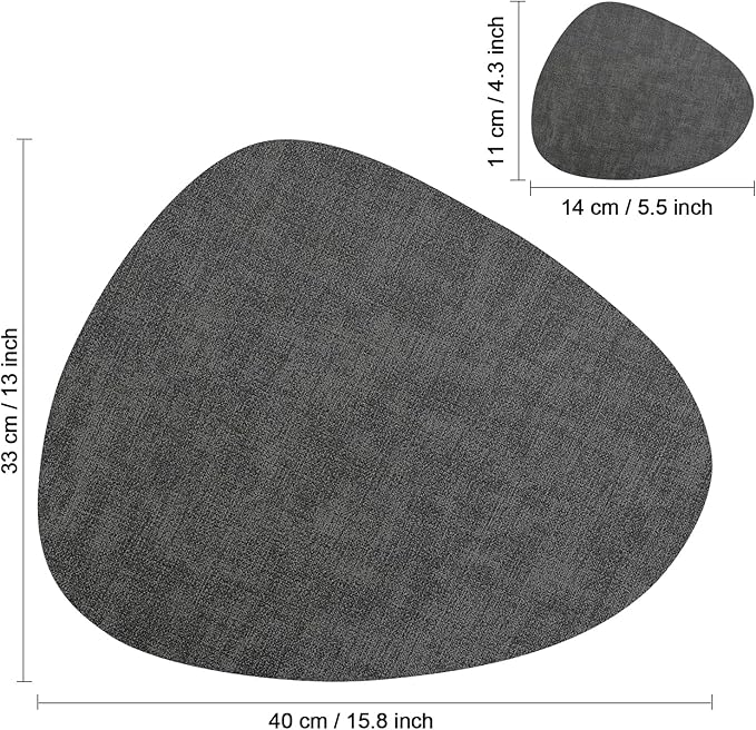 Placemats and Coasters, Washable Reversible Placemats Round Faux Leather Wipeable Place Mats Non Slip Heat Resistant Indoor Outdoor Table Mats (Set of 4, Gray Sage Green)
