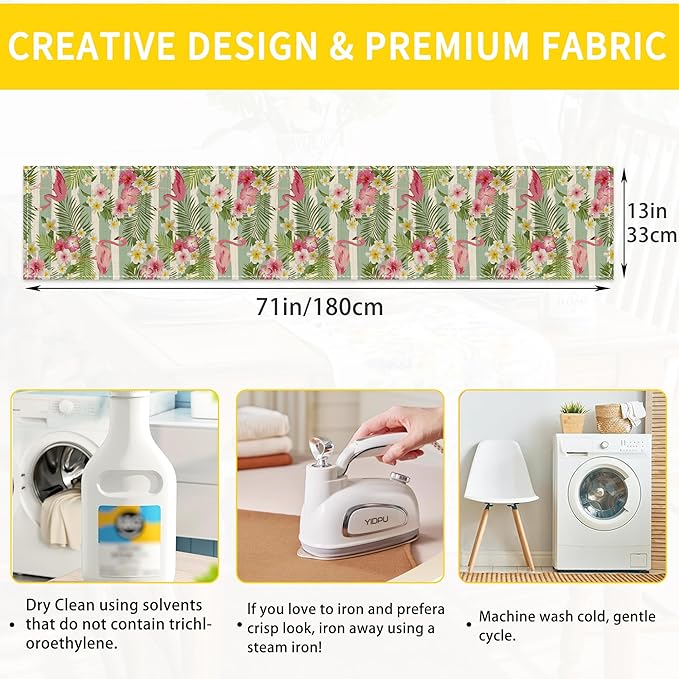 Flamingo Palm Leaf Hibiscus Table Runner Dresser Scarves Seasonal Linen Tablerunner for Indoor Outdoor Kitchen Home Party Holiday Dining Table Decor 13 X 70 Inch