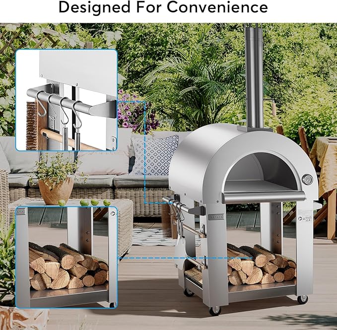 Pizza Oven, wood fire pizza oven for Outside Kitchen, Pizza Maker Oven Grill for Camping Backyard Party,38.6 Inch, Silver