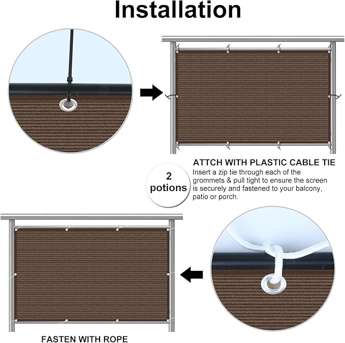 Eden's Decor Balcony Privacy Screen Brown 3'x 33' Cover Mesh Windscreen Weather-Resistant UV Protection for Backyard Deck, Patio, Balcony, Pool, Porch, Fence, Railing, Gardening