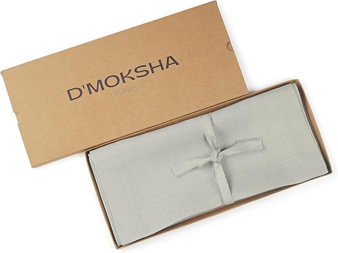 D'Moksha Homes Linen Silver Grey Table Runner 90 Inches Long - 100% Pure Linen 14 x 90 Inch Table Runner for Dining, Winter, Holiday - Machine Washable