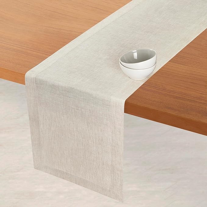 D'Moksha Homes Linen Light Natural Table Runner 132 Inches Long - 100% Pure Linen Extra Long Table Runner 14 x 132 Inch for Valentines, Holiday - Machine Washable