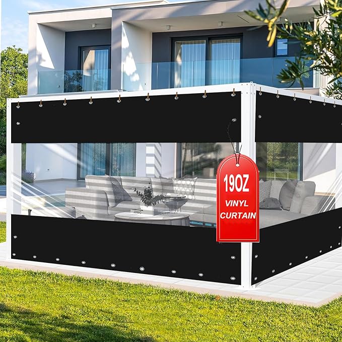 FoundGo 8'H x 8'W Vinyl Curtains for Patio 19oz, Outdoor Clear Vinyl Patio Enclosure,Heavy Duty Clear Tarp Waterproof PVC Tarps with Grommets for Pergola, Balcony,Porch,Gazebos，-4℉ Cold Resistant