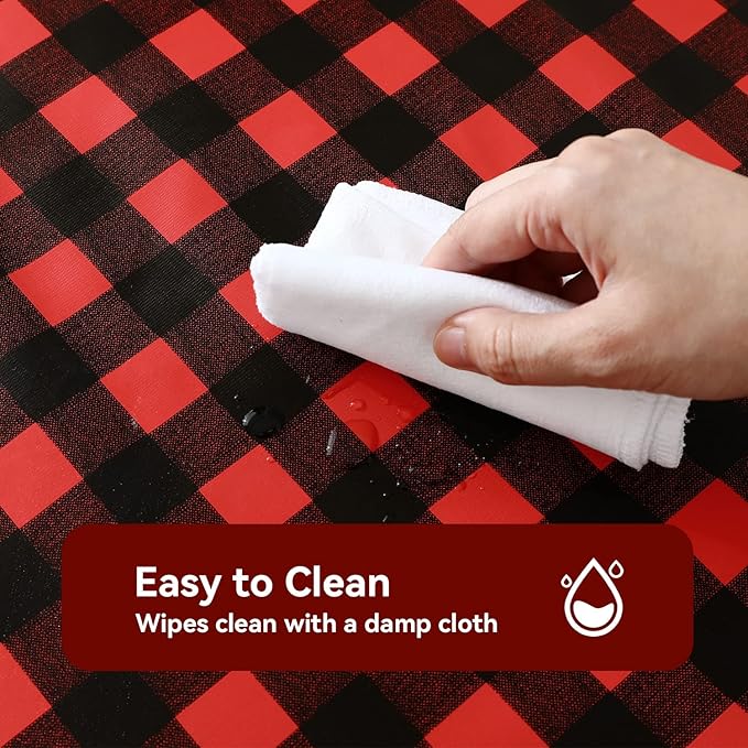 Romanstile Rectangle Vinyl Tablecloth, 100% Waterproof Buffalo Gingham Plastic Table Cloth, Heavy Duty Wipeable Checkered Table Covers for Outdoor, Camping, Picnic, Patio - 60 x 84, Black and Red