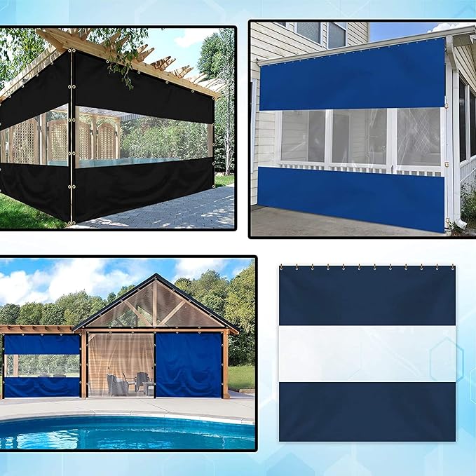 Covers & All Outdoor Clear Panel Curtain, 12 oz Vinyl Outdoor Curtains for Patio, Weather Resistant Waterproof Tarp with Brass Grommets for Pergola, Porch, Gazebos, Balcony (12'H x 9'W Feet, Blue)