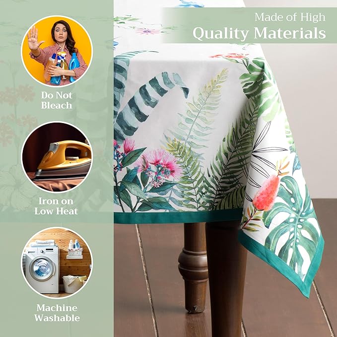 Maison d' Hermine Table Cloth Rectangle Table 100% Cotton 70 x 108 Inches Tablecloth Reusable Decorative for Dining Room, Farmhouse, Home, Party, Festive & Wedding Spring Summer - Tropiques