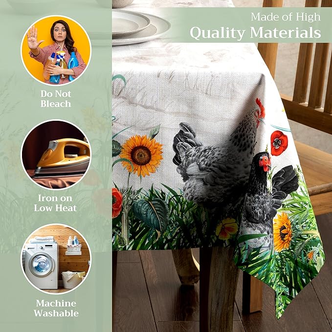 Maison d' Hermine Table Cloth Rectangle Table 100% Cotton 60 x 120 Inches Tablecloth Reusable Decorative for Dining Room, Farmhouse, Home, Party, Festive & Wedding Spring Summer - Basse Cour