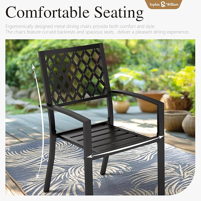 Sophia & William Patio Dining Set with 13ft Double-Sided Patio Umbrella, 8 Piece Metal Outdoor Table Furniture Set with 6 Stackable Chairs, 1 Rectangle Dining Table and 1 Large Beige Umbrella