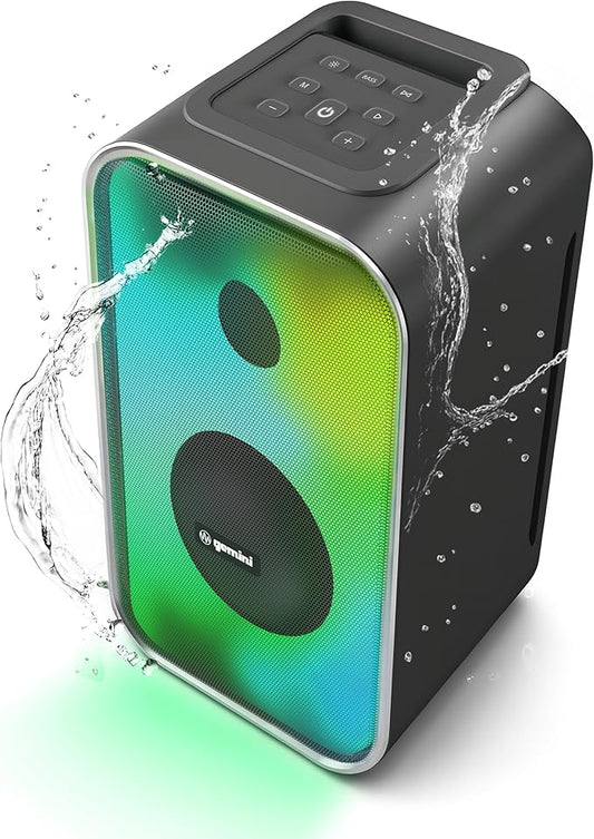 Gemini Portable Bluetooth Party Speaker with LED Lights - 600W Peak Power, 6Hr Battery, IPX5 Waterproof, USB/AUX/FM Radio for Outdoor BBQ Pool Parties (GNV-60)