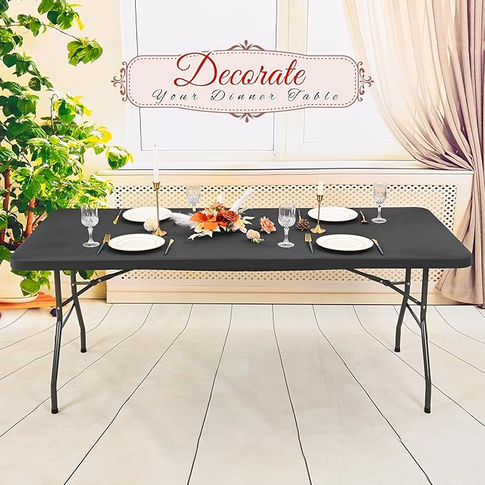 10 Pack Stretch Fabric Table Top Cap Cover, Gray Table Covers fits 6Ft Tables, Washable Elastic Universal Rectangle Tablecloth Protector for Indoor Outdoor Party Picnic Wedding (30" W x 72" L)