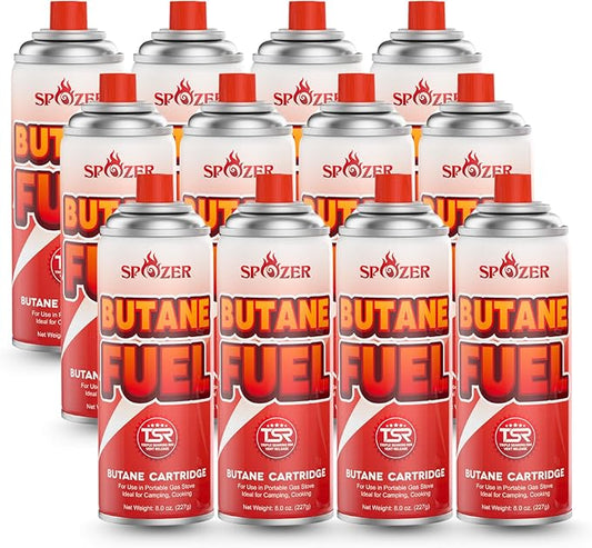 Butane Refill Canisters 227g (8oz) Premium Butane Fuel for Camping Stoves & Kitchen Torches – Portable Gas Canisters for Outdoor Cooking, Grilling, and Picnics – Camping Stove Fuel