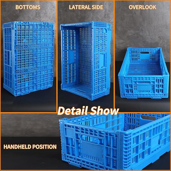 Collapsible Storage Bin Containe，52 Liter Transferheavy duty plastic storage box,blue milk crates heavy duty Transit storage of various items (2)