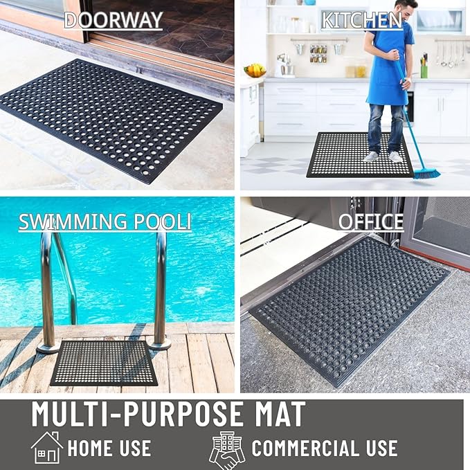 BESEA 2Pack Rubber Floor Mats 36 x 60 Inch – Heavy Duty Outdoor Door Mats with Non-Slip Mesh Design, Weatherproof Garage Floor Mat, Kitchen Floor Mat for Wet or Slippery Areas