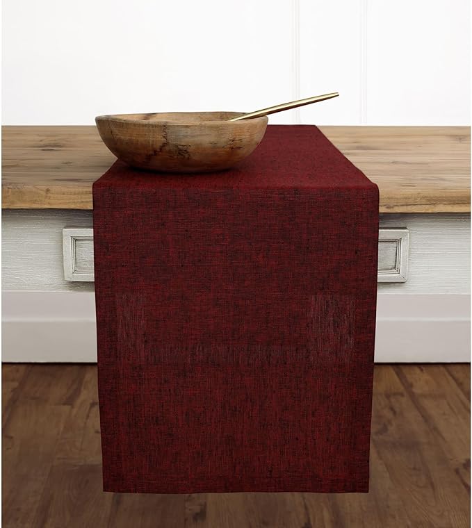 Solino Home Linen Small Table Runner 60 Inches - Athena, 100% Pure Linen Red Garnet Table Runner 14 x 60 Inch Ideal for Dresser and Coffee Tables - Valentines, Winter