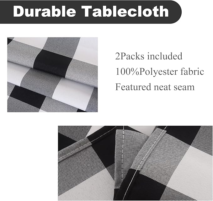 Cupuamon 2 Pack Waterproof Polyester Fabic Square Checkered Tablecloth，54x54 Outdoor Table Cloth，Oil Stain Prevention Table Cloth for Pinics and Parties（Black and White）
