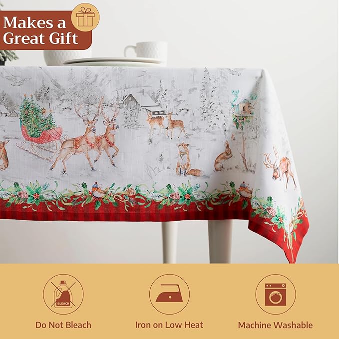 Maison d' Hermine Table Cloth Rectangle Table 100% Cotton 70 x 108 Inches Fall Tablecloth Reusable Everyday Use for Thanksgiving Christmas Decorations Dining Farmhouse Party (Christmas Tradition)