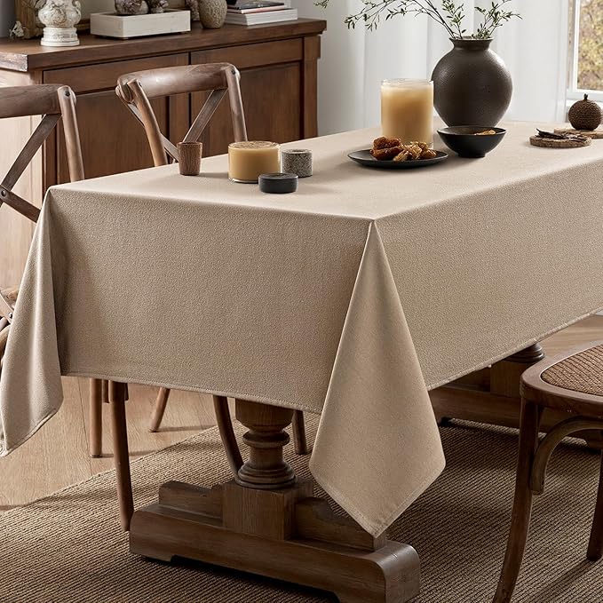 MIULEE Brown Linen Polyester Tablecloth 52x70 Inch Rectangle Table Cloth Waterproof,Stain Resistant & Wrinkle Resistant for Dining Party Wedding