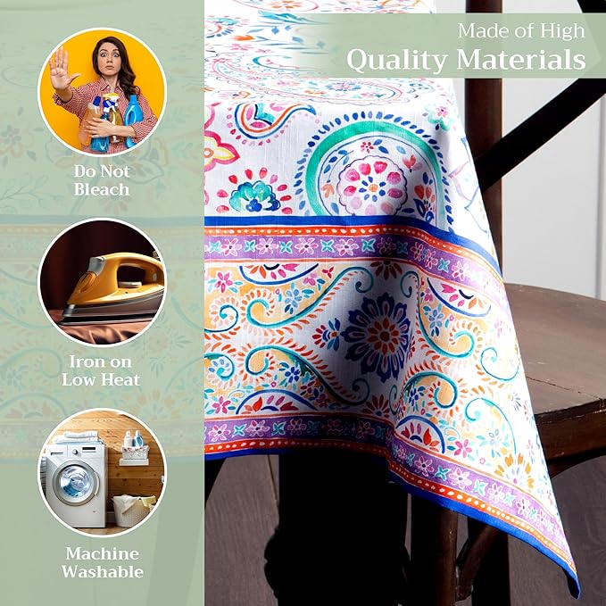 Maison d' Hermine Table Cloth Rectangle Table 100% Cotton 70 x 108 Inches Tablecloth Reusable Decorative for Dining Room, Farmhouse, Home, Party, Festive & Wedding Spring Summer - Indian Floral