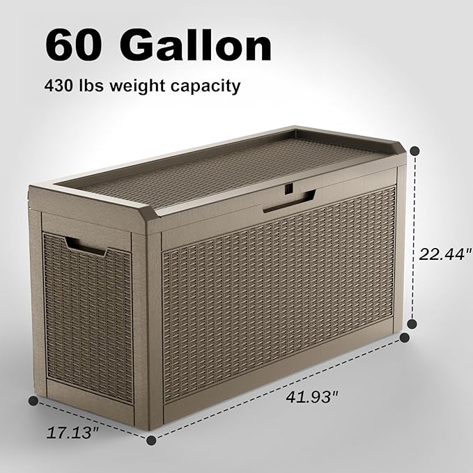 60 Gallon Outdoor Storage Box – Resin Deck Box with Lockable Lid, Waterproof Patio Furniture Storage for Tools, Garden & Yard Organization