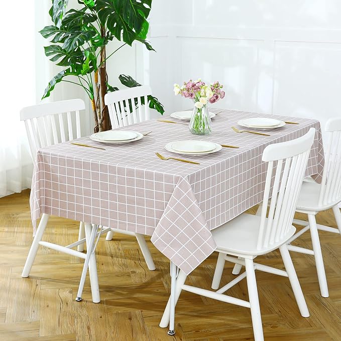 Romanstile Square Vinyl Tablecloth, 100% Waterproof Oil-Proof Checkered Plastic Table Cloth, Heavy Duty Wipeable Table Covers for Dining, Camping, Picnic, Outdoor - 54 x 54 Inch, Sand