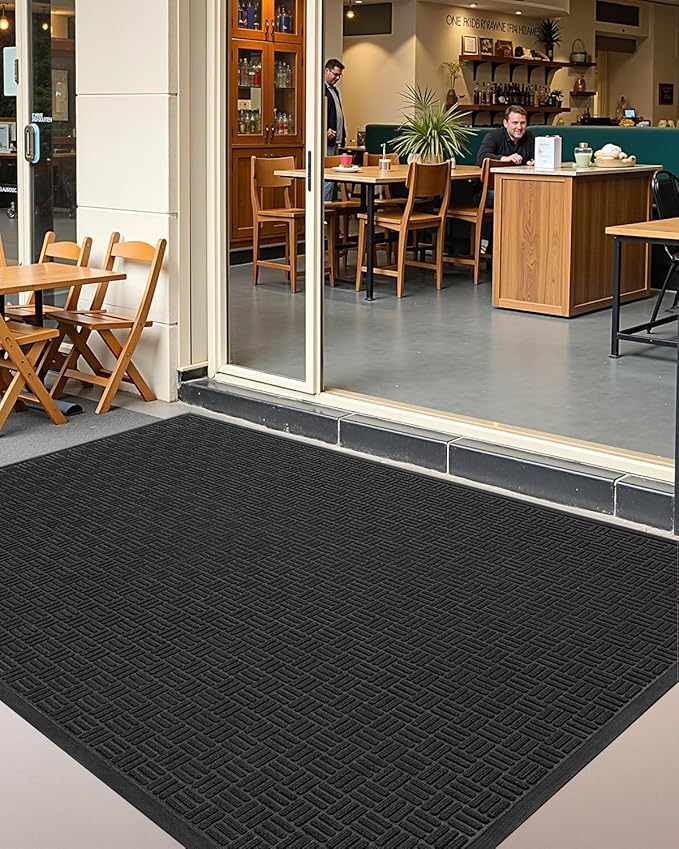 Color&Geometry Front Door Mat Outside Entrance, Heavy Duty Non Slip Low Profile Doormat for Entryway, Trap Dirt and Moisture Welcome Mats All-Weather, Easy Clean, Patio, Garage, 24"x36" Black