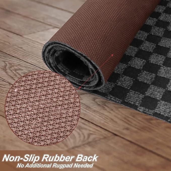 3' x 60' Runner Rugs with Rubber Backing, Indoor Outdoor Utility Carpet Runner Rugs, Checkered Gray, Can Be Used as Aisle for The RV and Boat, Laundry Room and Balcony
