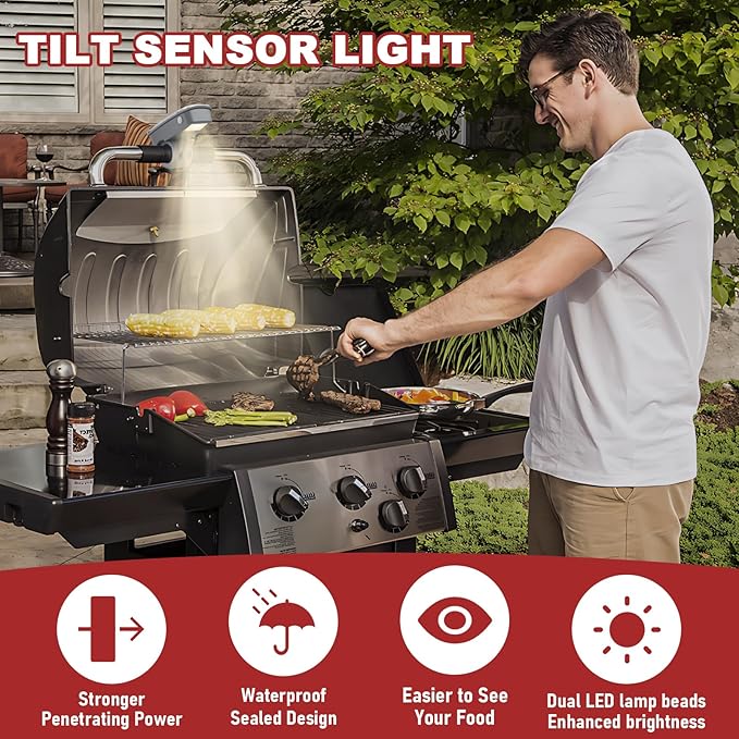 Waterproof Rechargeable BBQ Grill Light for Weber Grill & Blackstone Grill with Automatic Switch, Ultra-Bright 360° Rotatable LED BBQ Grill Lights with 2 Lamp Beads for Outdoor Grill, Type-C Charging