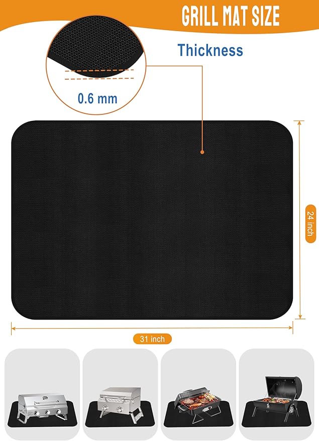 24×31 inches Heat Resistant Grill Mats for Countertop & Table, Fireproof Mats for Outdoor Grill, Portable Charcoal Grill, Gas Grill, Pizza Oven Compatible with Blackstone, Ninja, Black