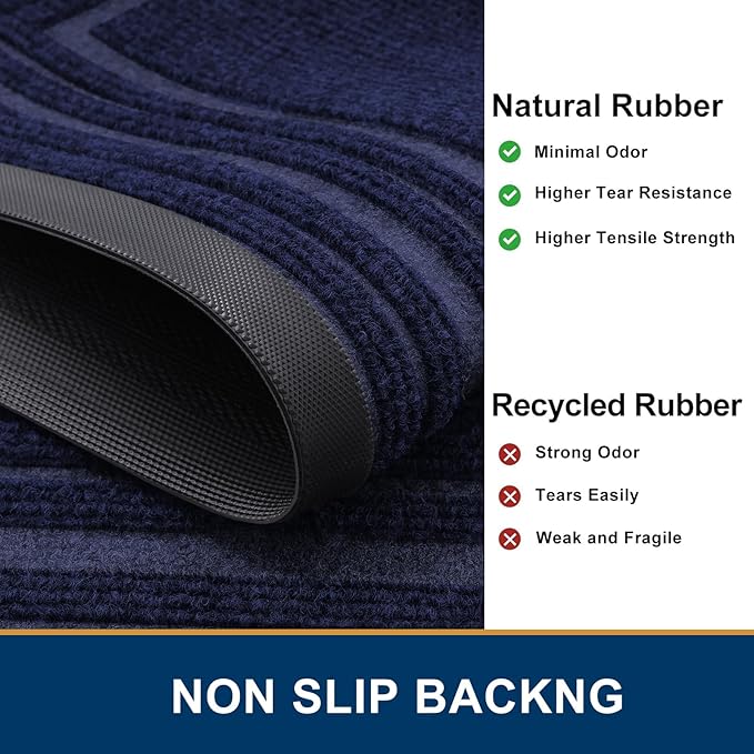 Buganda Front Door Mat Indoor Outdoor Entrance, Non-Slip Natural Rubber Doormats, Easy Clean, Low Profile, Dirt Trapper Entryway Floor Mats for Outside, Garages and Patios, 47x24, Navy